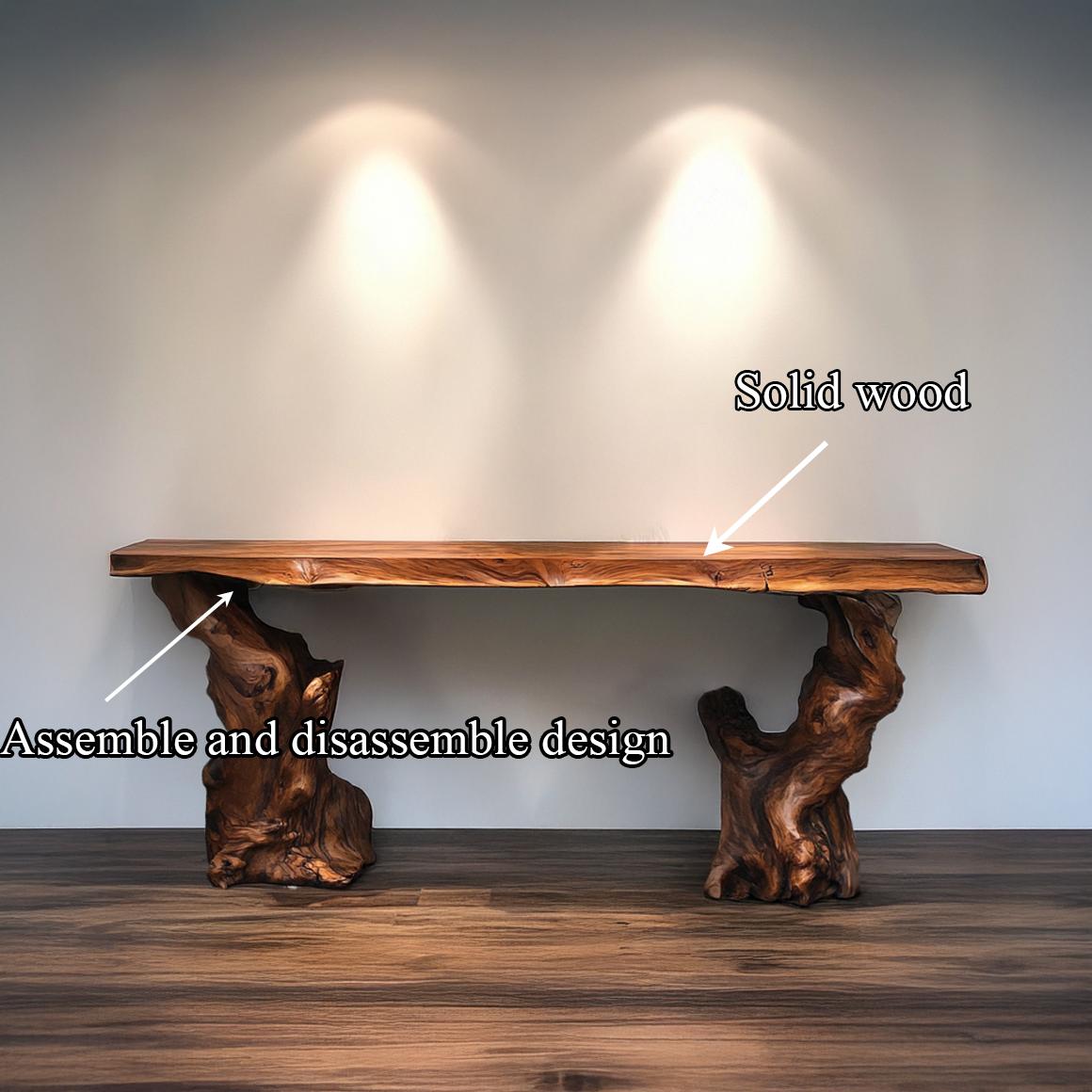 Mid Century Modern Console Table, Sculptural Wave Wood Base, Compact Entryway & Apartment Accent Table
