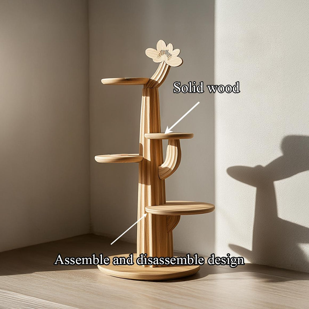 Rustic Modern Tree Tower Solid Wood Bookshelf, Unique Tall Display Storage Shelving Unit for Living Room
