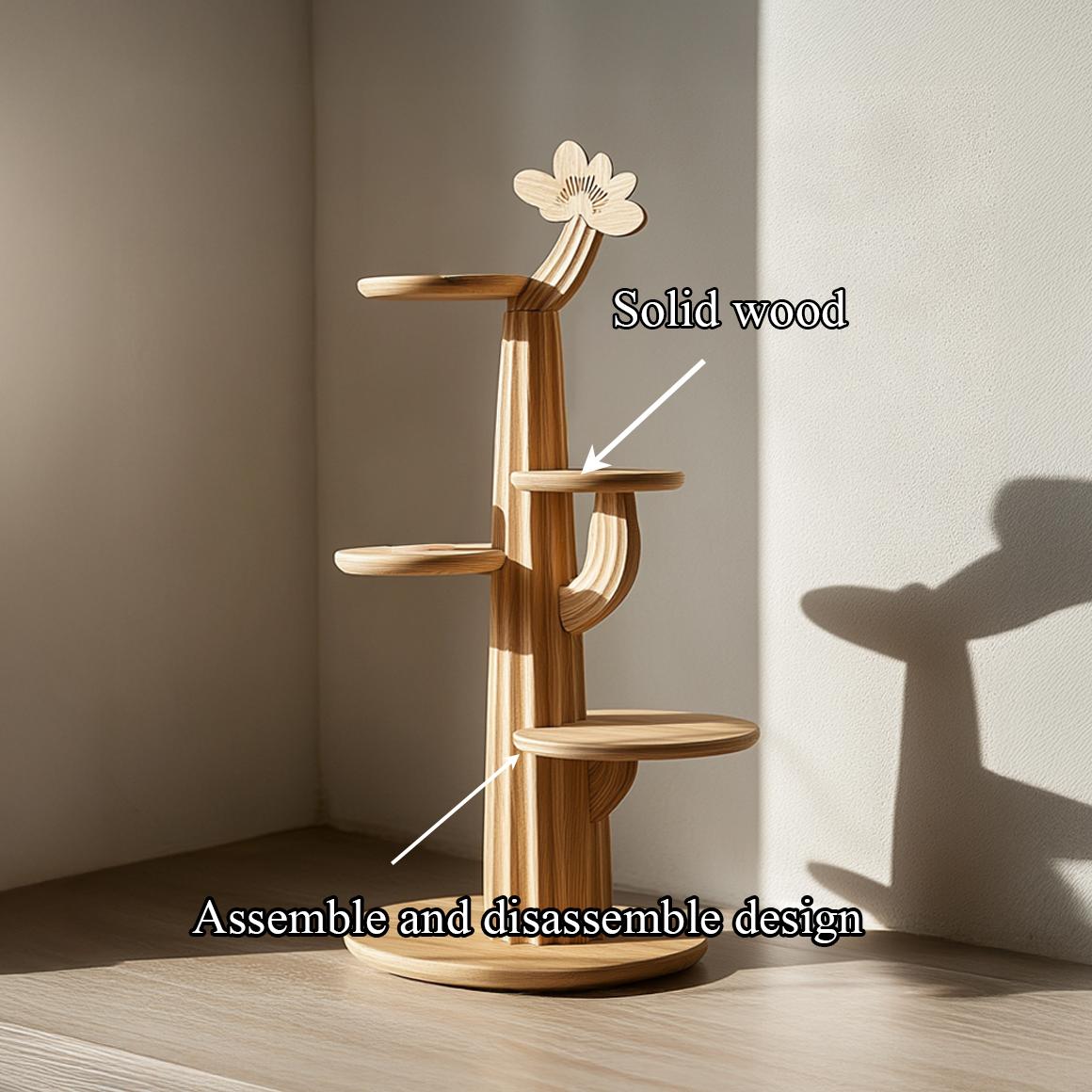 Rustic Modern Tree Tower Solid Wood Bookshelf, Unique Tall Display Storage Shelving Unit for Living Room