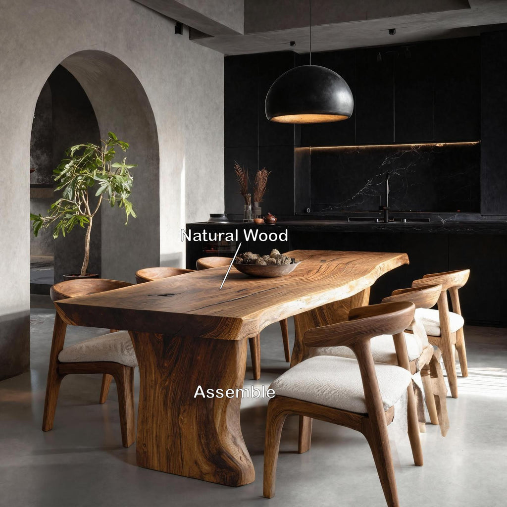 Spry Interior Wabi Sabi Handcrafted Dining Table, Solid Wood Kitchen Dining Table for Rustic Minimalist Dining Room, Model RTTHHNDN039