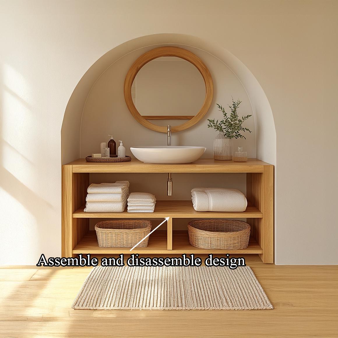Spry Interior Minimalist Wooden Bathroom Storage Cabinet with Open Shelves, Handcrafted Natural Wood Organizer Tower for Bathroom, SINLSABRV209