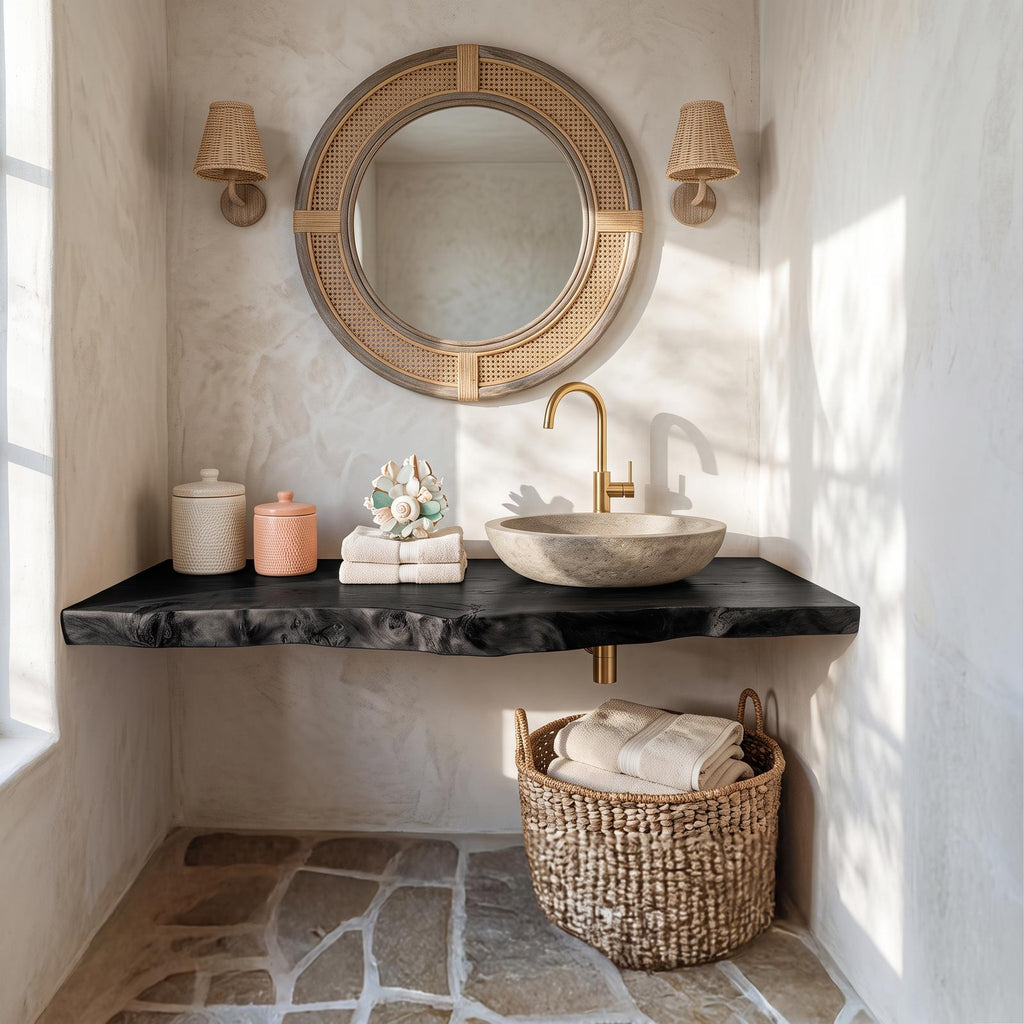 Handcrafted Vanity With Live Edge Look For Bathroom SILDTTRBAS011