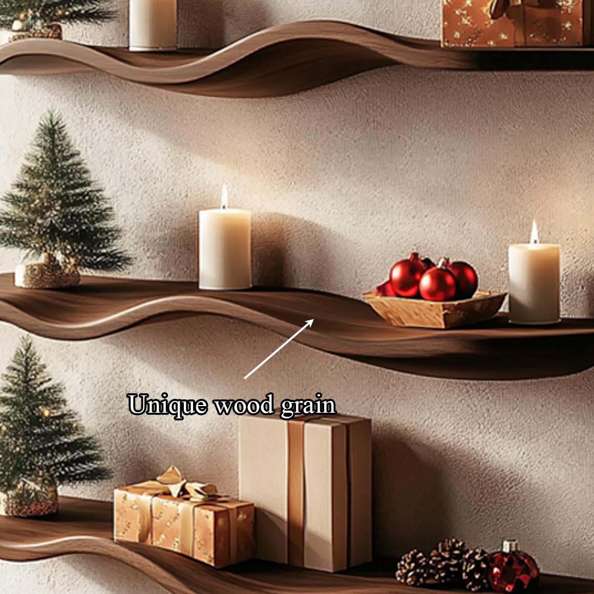 Mid Century Modern Wavy Floating Shelf, Solid Wood Curved Wall Display for Entryway & Living Room Decor