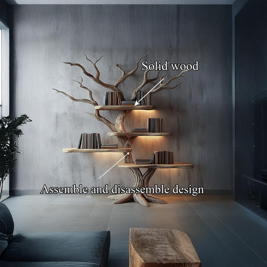 Rustic Branch Bookshelf, Solid Wood Wall Mounted Bookcase & Handcrafted Floating Display Organizer for Study Room Decor