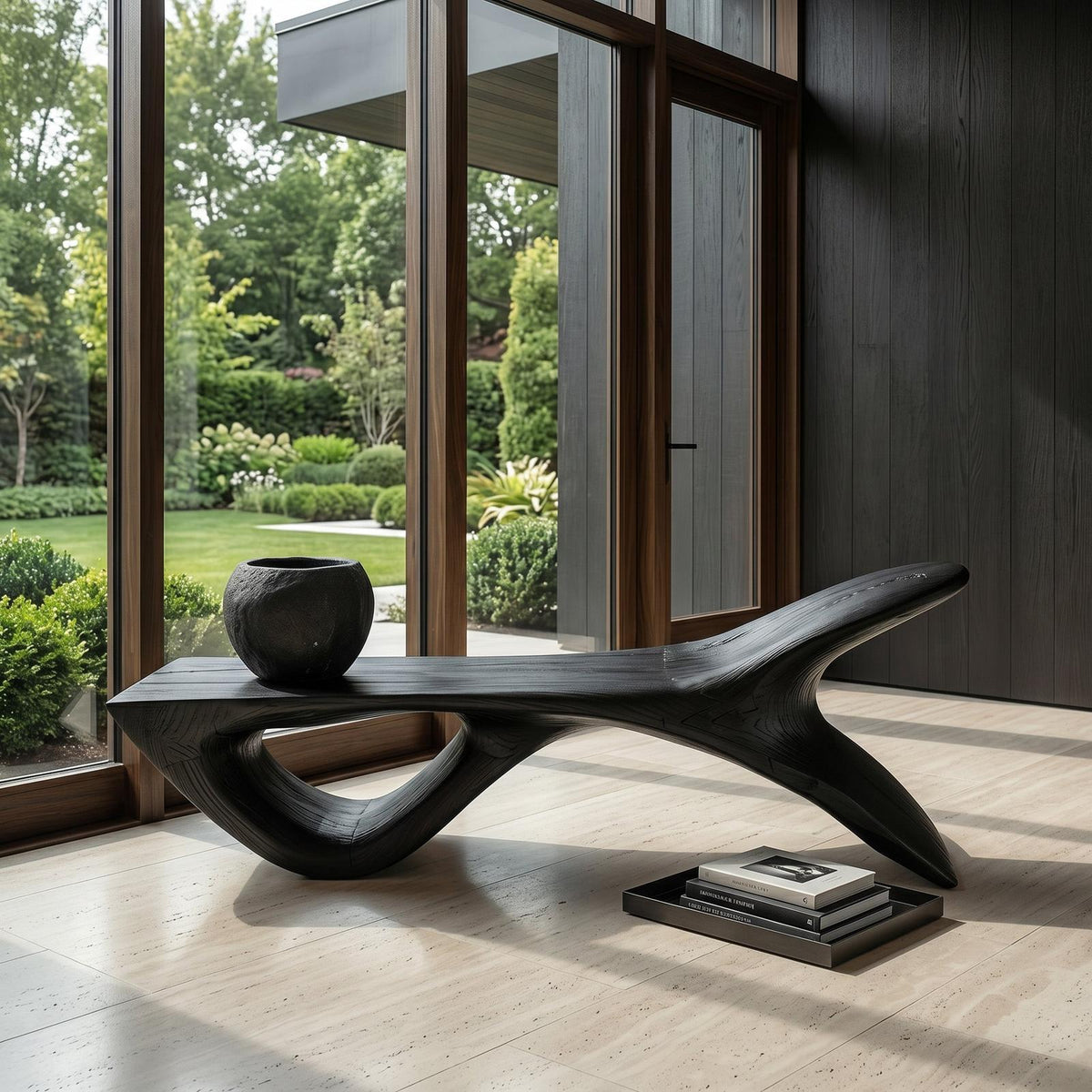Luxury Wooden Bench With Fish Tail Shape For Living Room