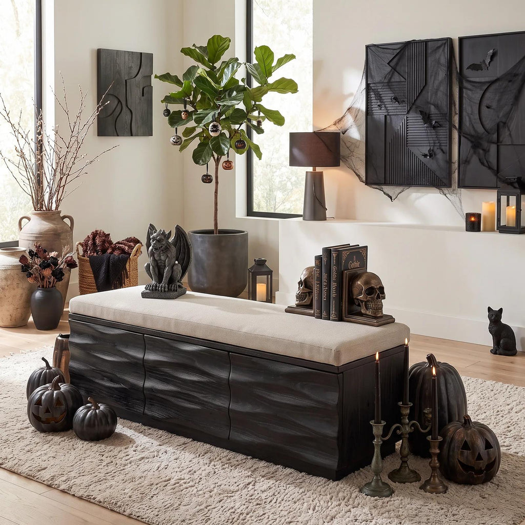 Modern Wave Storage Bench Cushion For Halloween Fall Decor