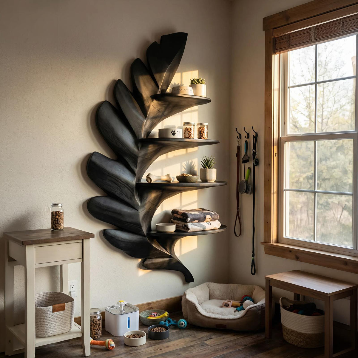 Contemporary Floating Wall Shelf, Handcrafted Minimalist Solid Wood Entrance Storage Organizer & Display Rack