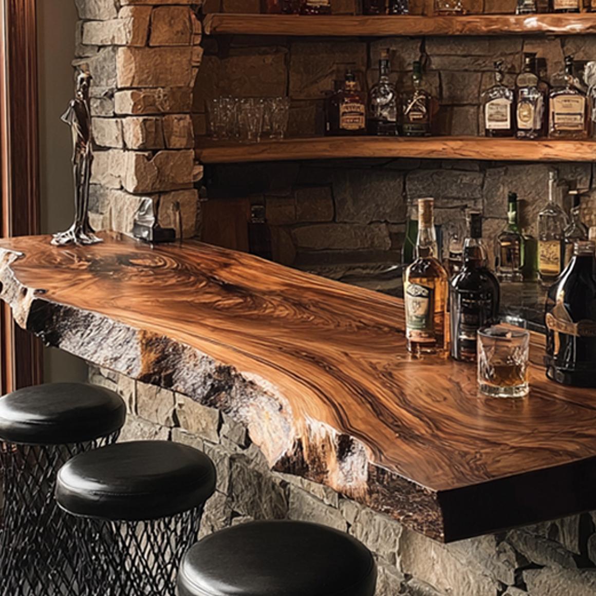 Rustic Live Edge Bar Shelf Home Decor