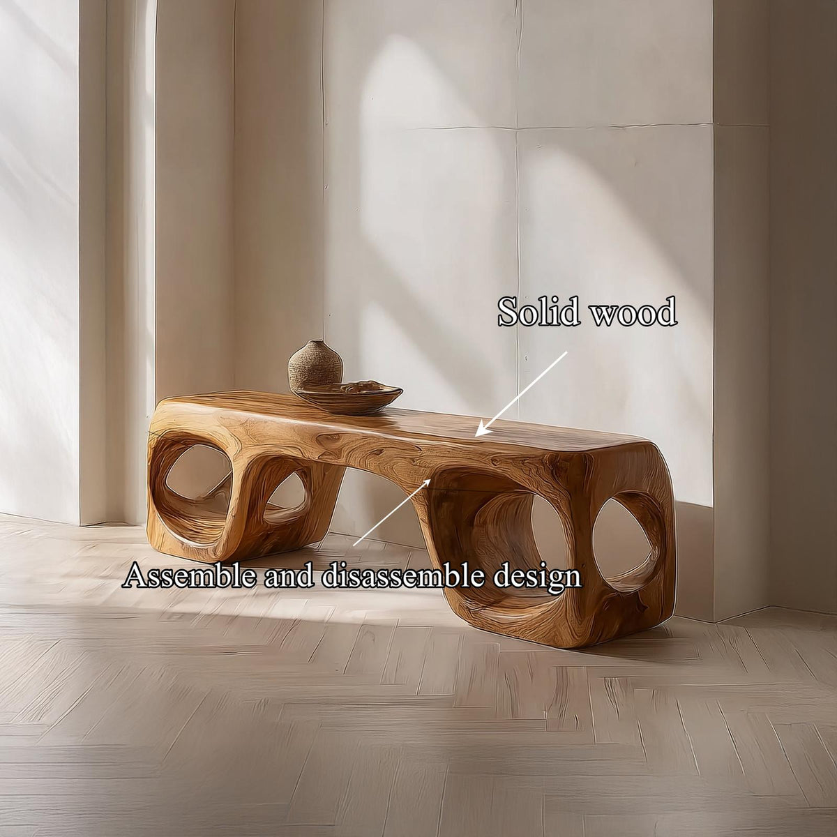Rustic Organic Shape Wood Bench, Live Edge Bedroom & Living Room Seating Bench