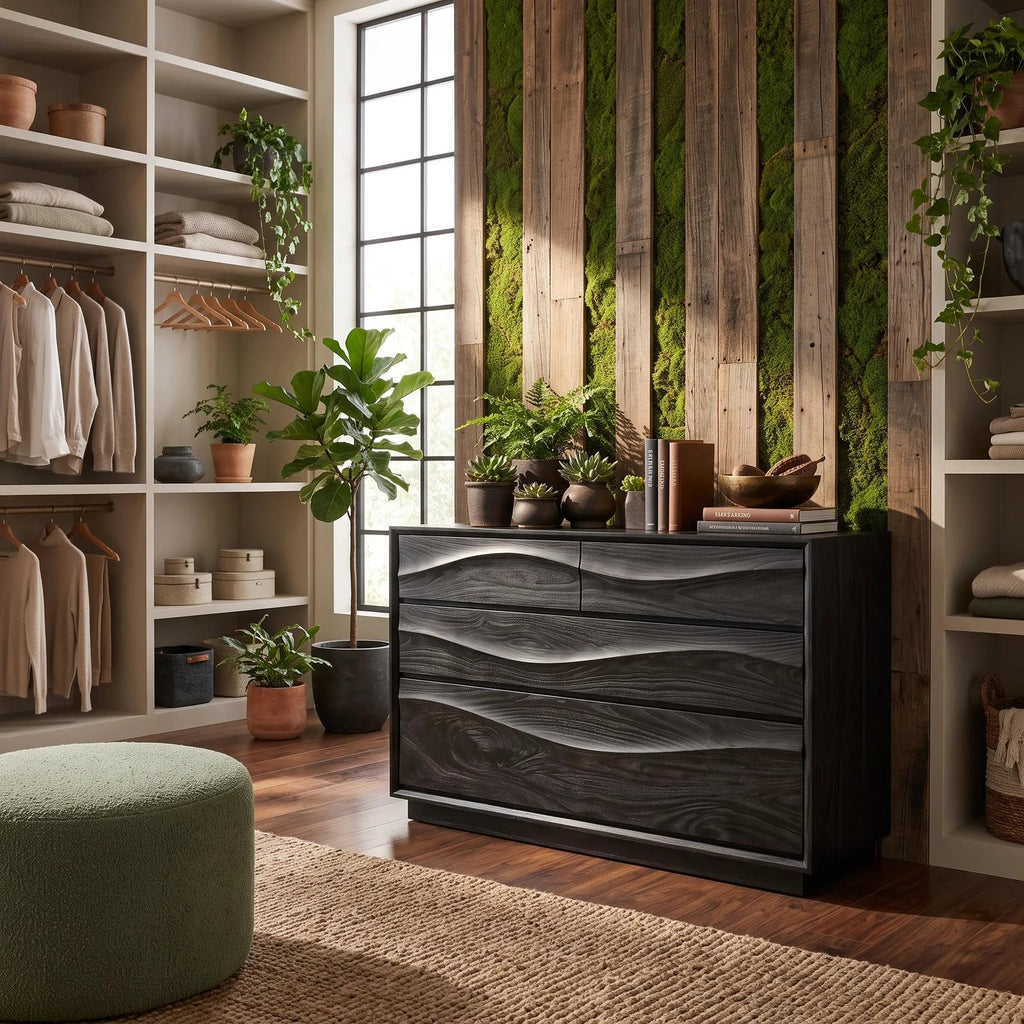 Mid Century Sculpted Chest Dresser For Bedroom