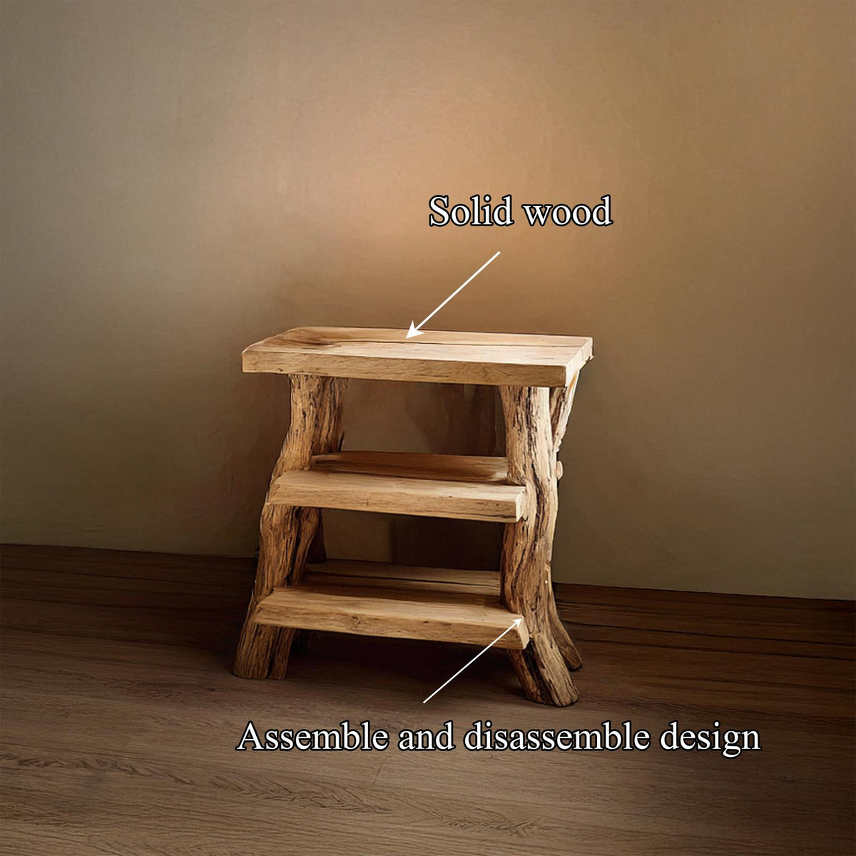 Spry Interior Rustic Tree Branch Bedside Table, Natural Solid Wood End Table & Nightstand for Cabin Bedroom Decor, SINLSABT212