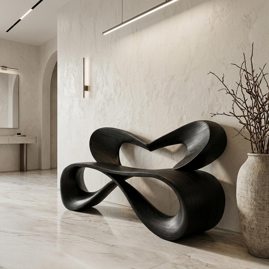 Modern Bench With Heart-Shaped Backrest For Hallway