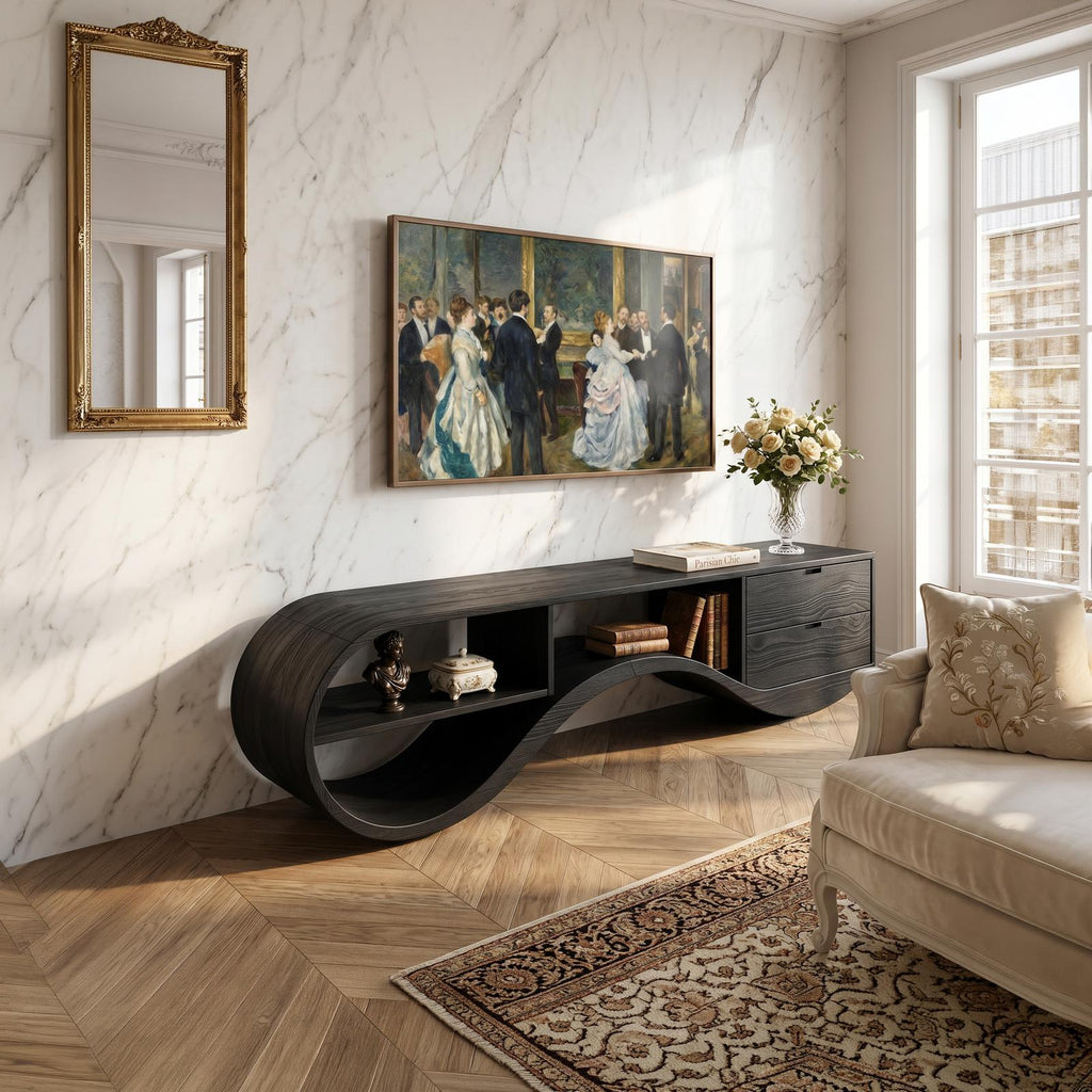 Minimalist Organic Wood TV Console, Mid-Century Modern Media Stand & Entertainment Center for Home Theater