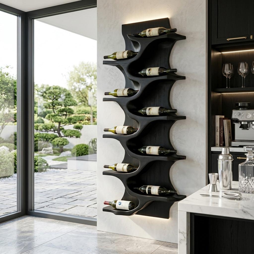 Rustic Natural Solid Wood Wine Rack, Handcrafted Wall Mounted Storage Shelf for Home Bar & Kitchen