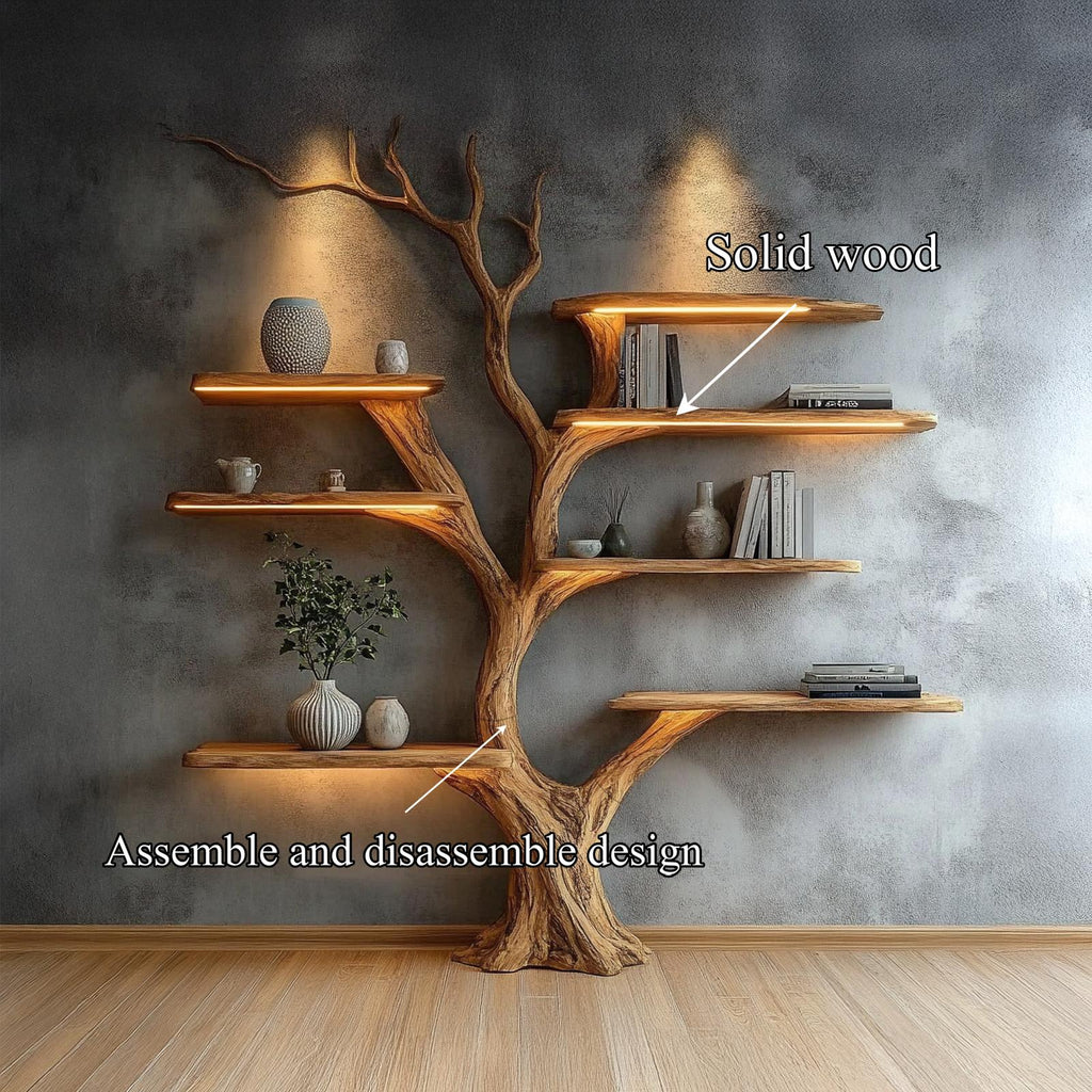 Rustic Sculptural Tree Bookshelf, Wall Mounted Wood Branch Bookcase, Statement Living Room Wall Art Feature