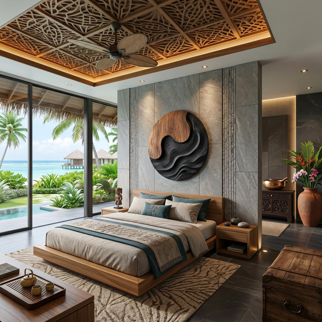 Scandinavian Decorative Wood Wall Sculpture, Modern Abstract Wall Art Panel for Resort Suite and Living Room