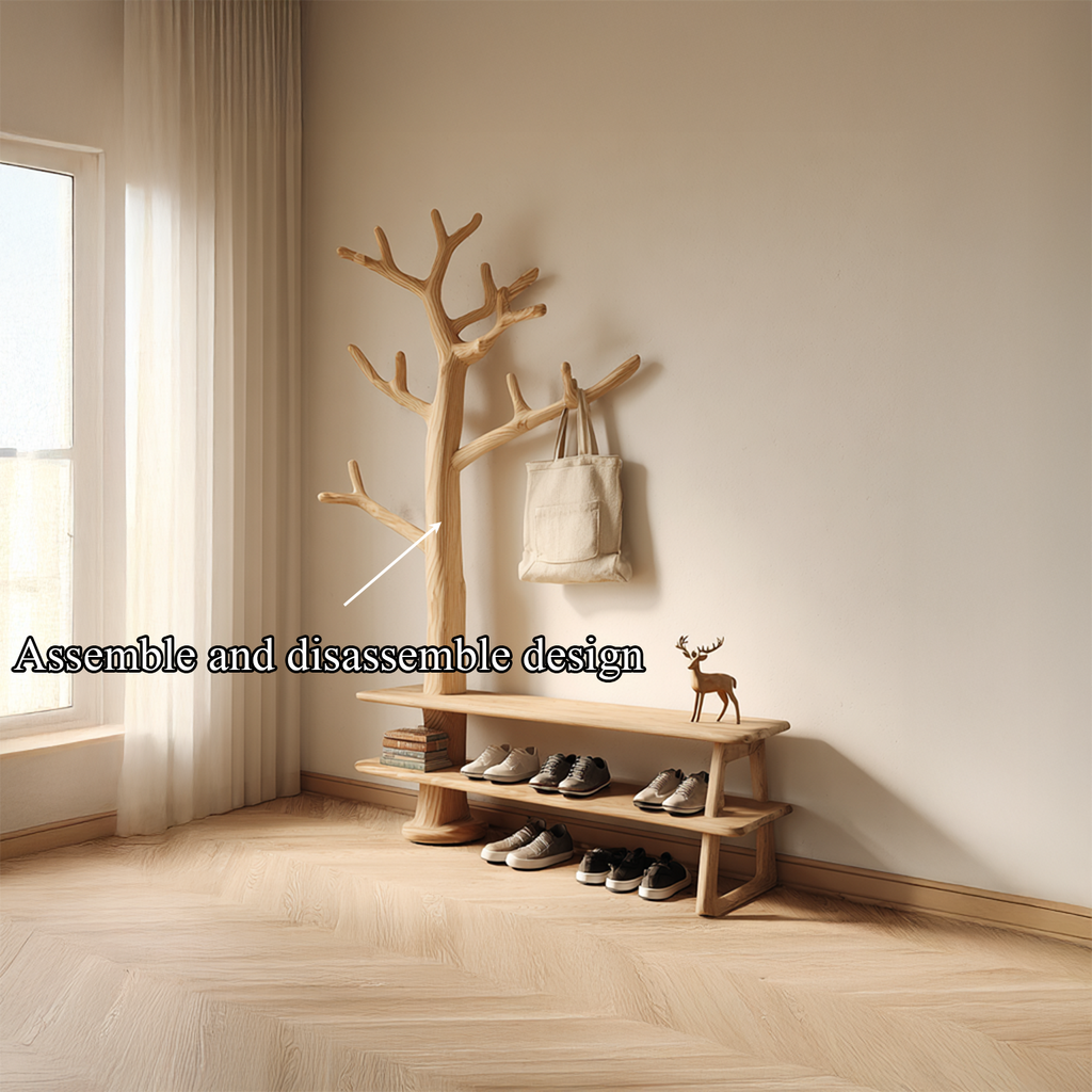 Rustic Tree Coat Rack Shoe Bench Entryway Halway
