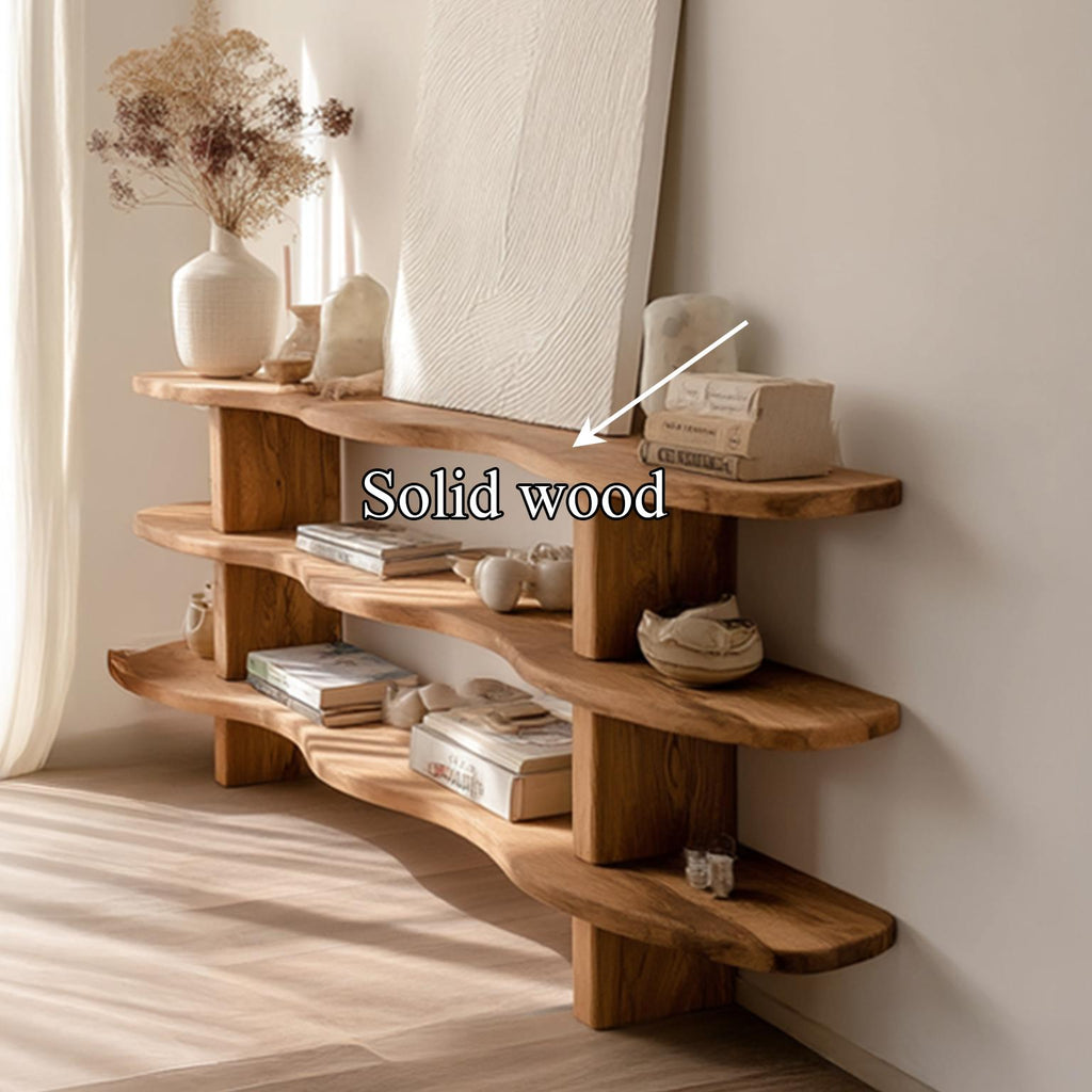 Teezano Rustic Organic Wooden Console Table, Handcrafted Solid Wood Entryway Table, Foyer Behind Sofa Table for Hallway SINLSASC092
