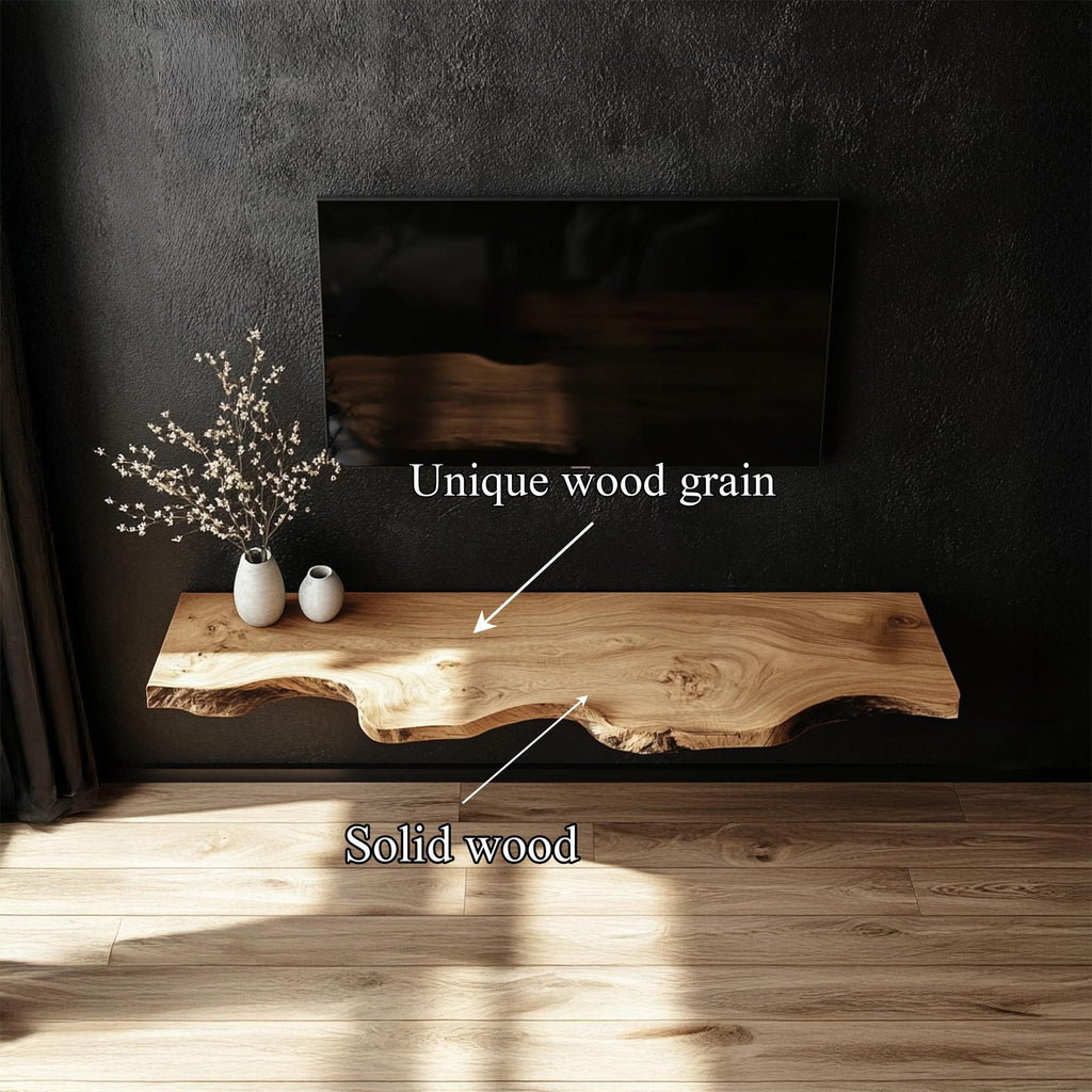 Handcrafted Solid Wood Floating TV Bench Natural Modern Living Room Decor
