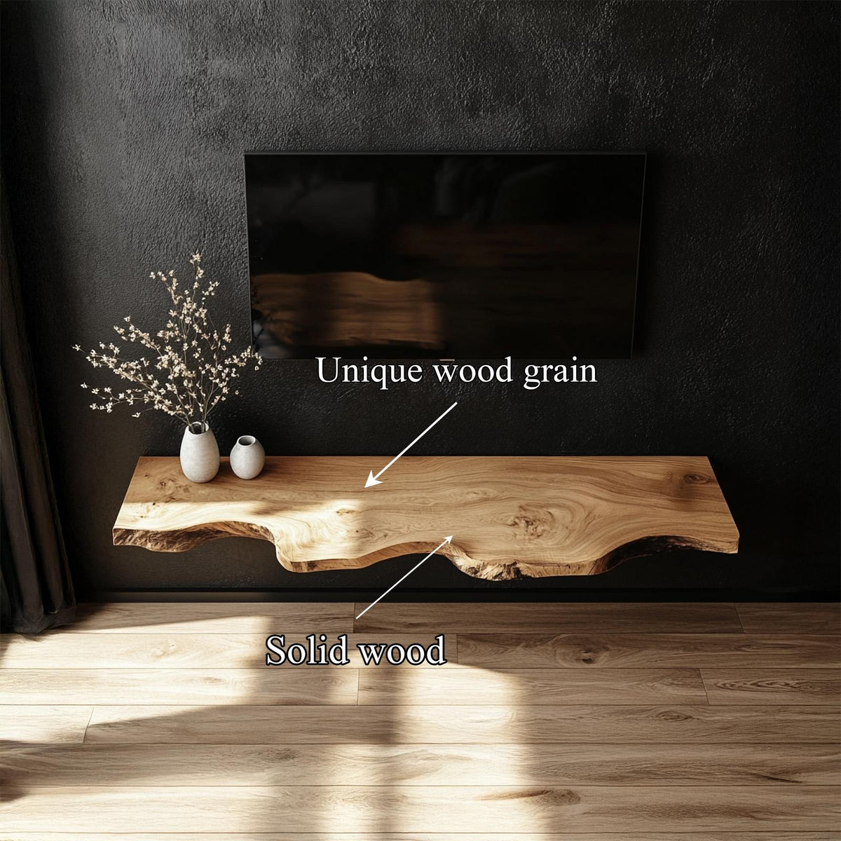 Handcrafted Solid Wood Floating TV Bench Natural Modern Living Room Decor