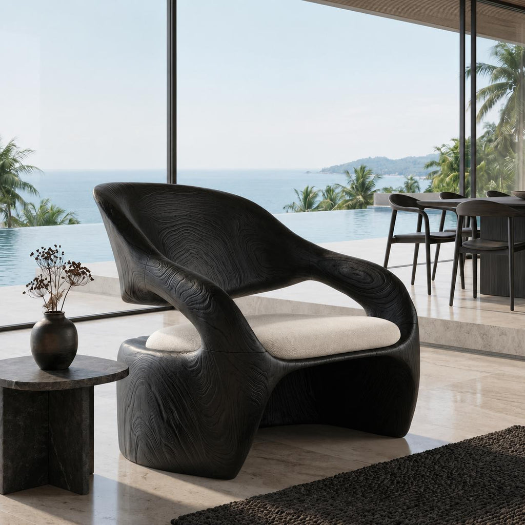 Organic Sculptural Wood Lounge Chair, Unique Accent Armchair Seating for Living Room, Bedroom or Reading Nook
