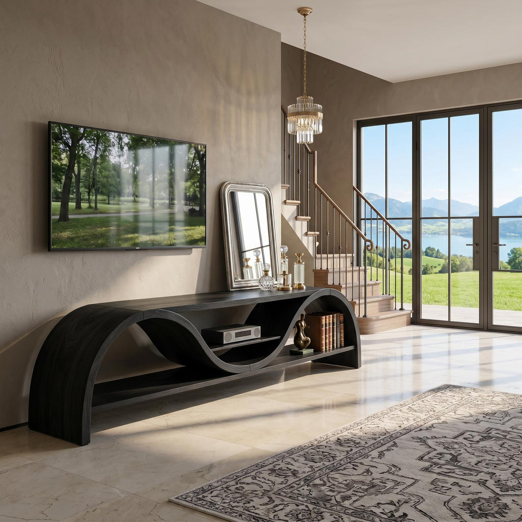 Contemporary Organic TV Stand, Handcrafted Wood Media Console Cabinet for Living Room