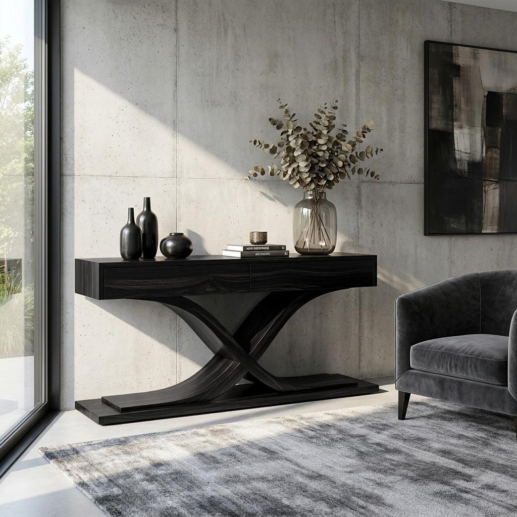 Sculptural Wooden Console Table For Modern Living Room