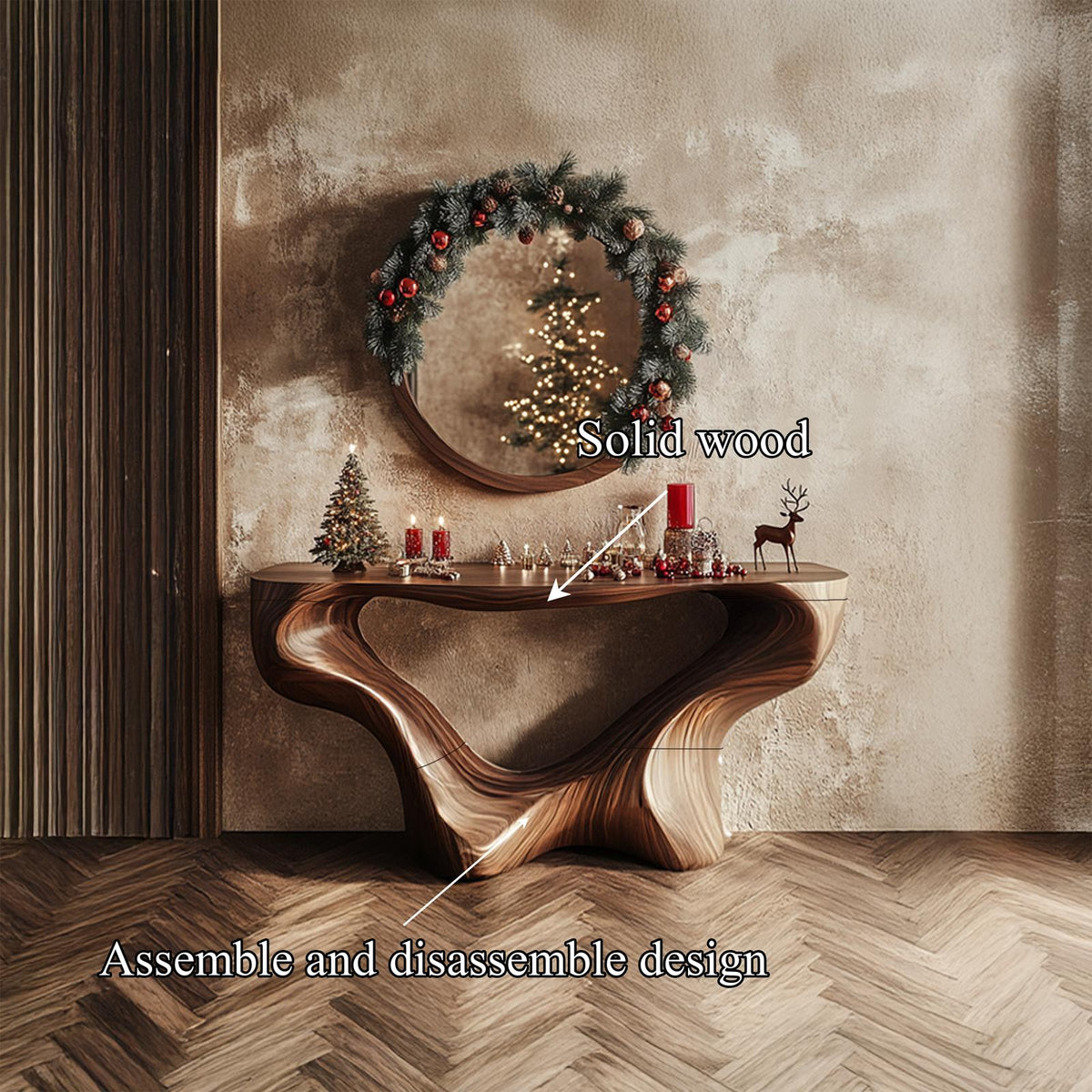 Mid-Century Solid Wood Console Table, Live Edge Organic Entryway Table & Accent Credenza
