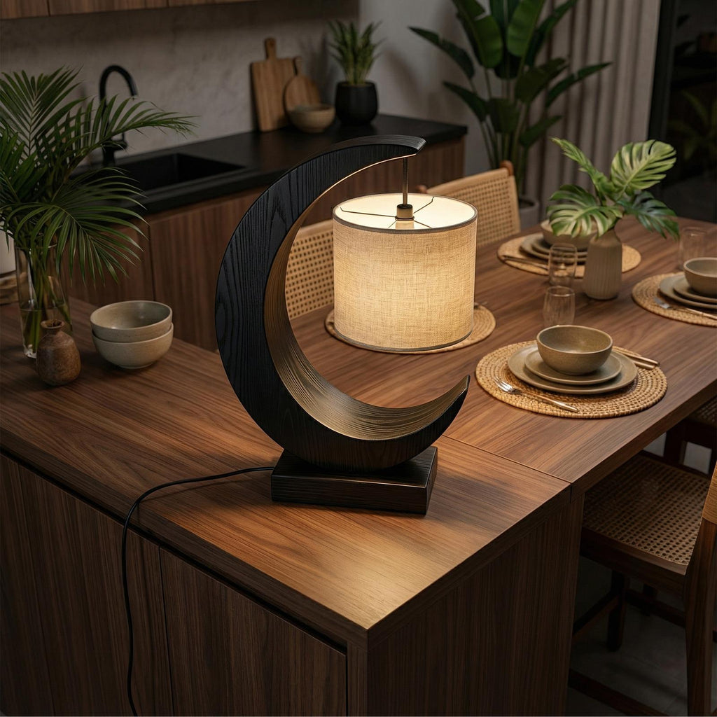 Minimalist Sculptural Table Lamp, Modern Wood Bedside Nightstand Light for Bedroom Reading Nook
