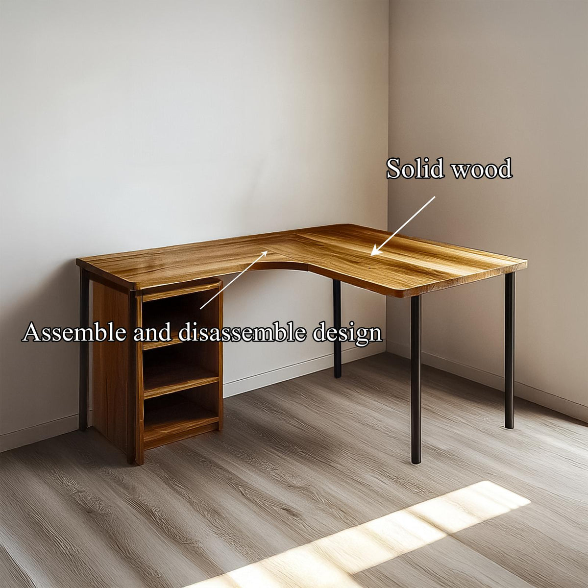 Scandinavian Clean Corner Writing Desk, L-Shaped Solid Wood Computer Table for Study Room, Bedroom Workspace