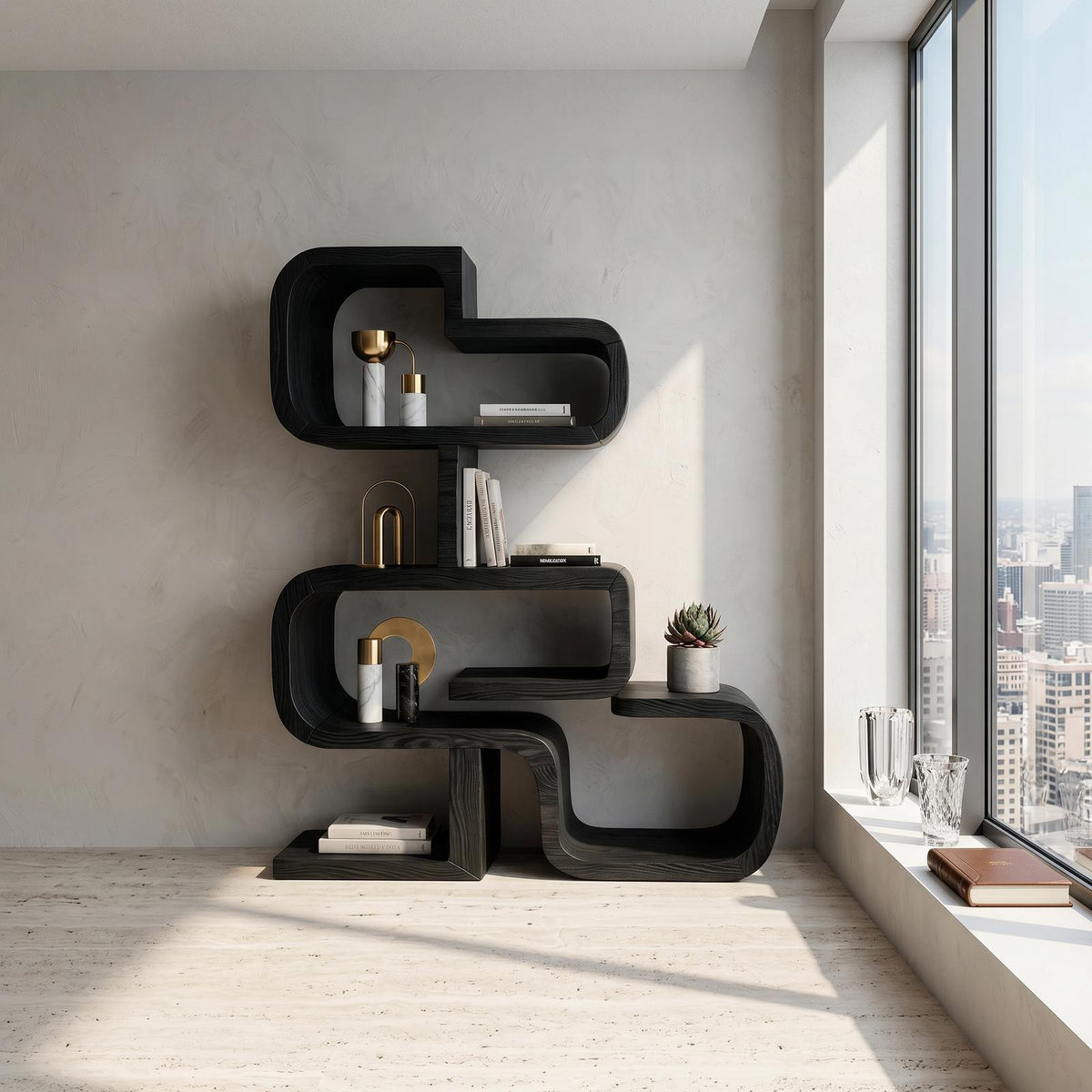 Handcrafted Sculptural Wooden Storage Unit For Spa Decor