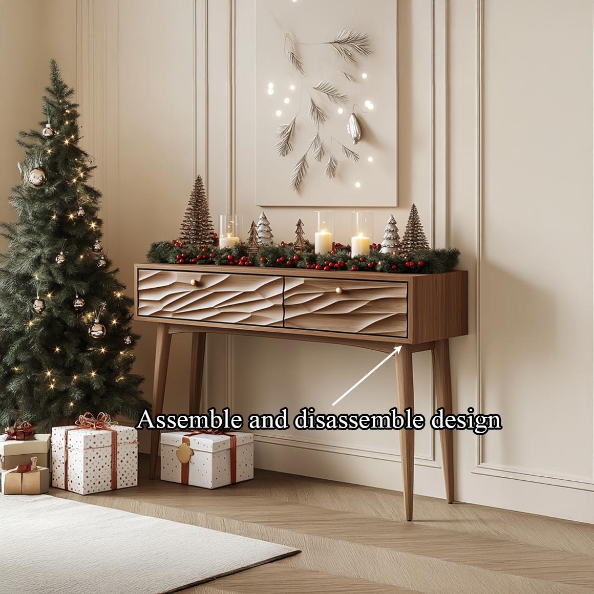 Mid Century Modern Carved Console Table, Handcrafted Solid Wood Entryway & Living Room Foyer Accent Table