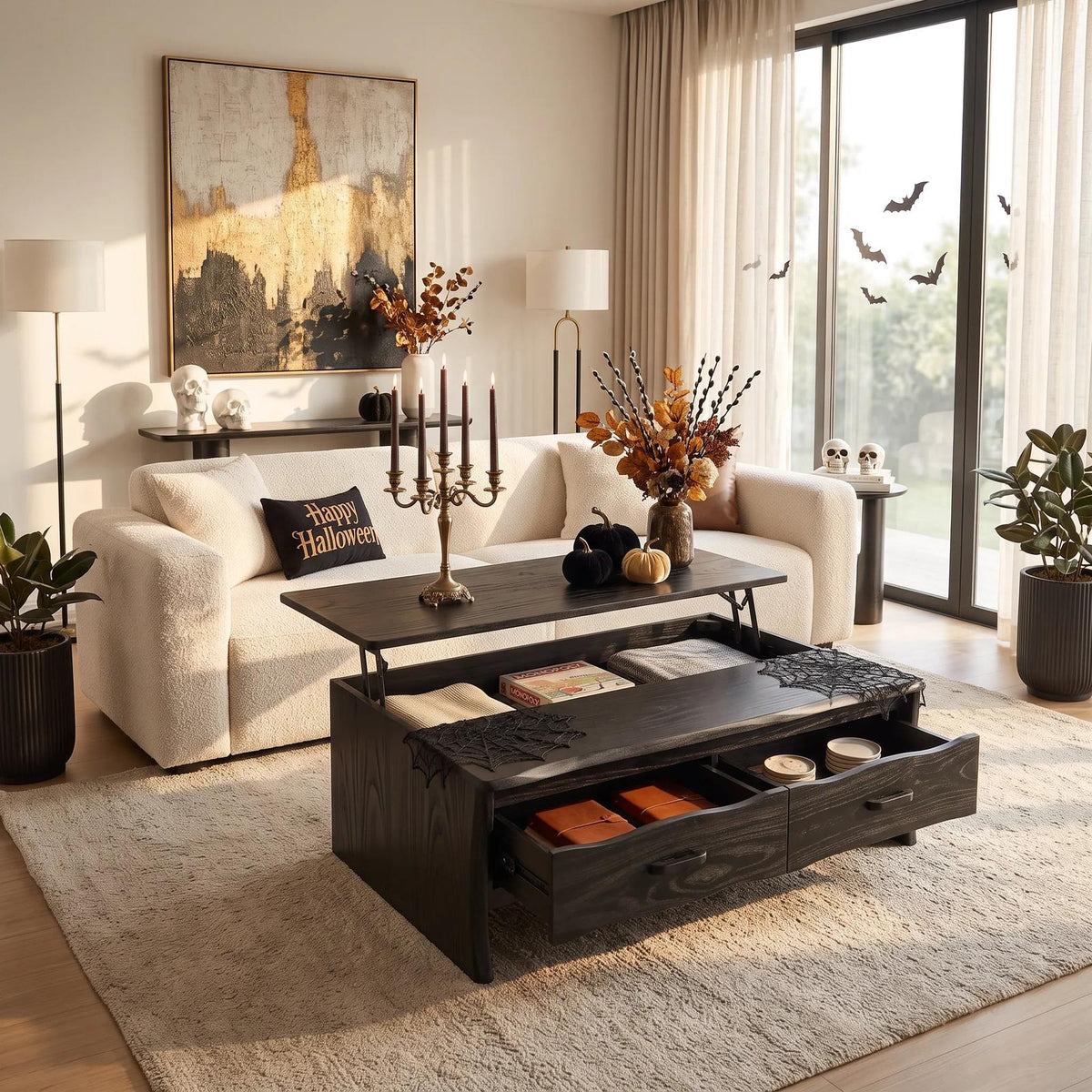 Contemporary Halloween Lift Top Coffee Table City Apartment