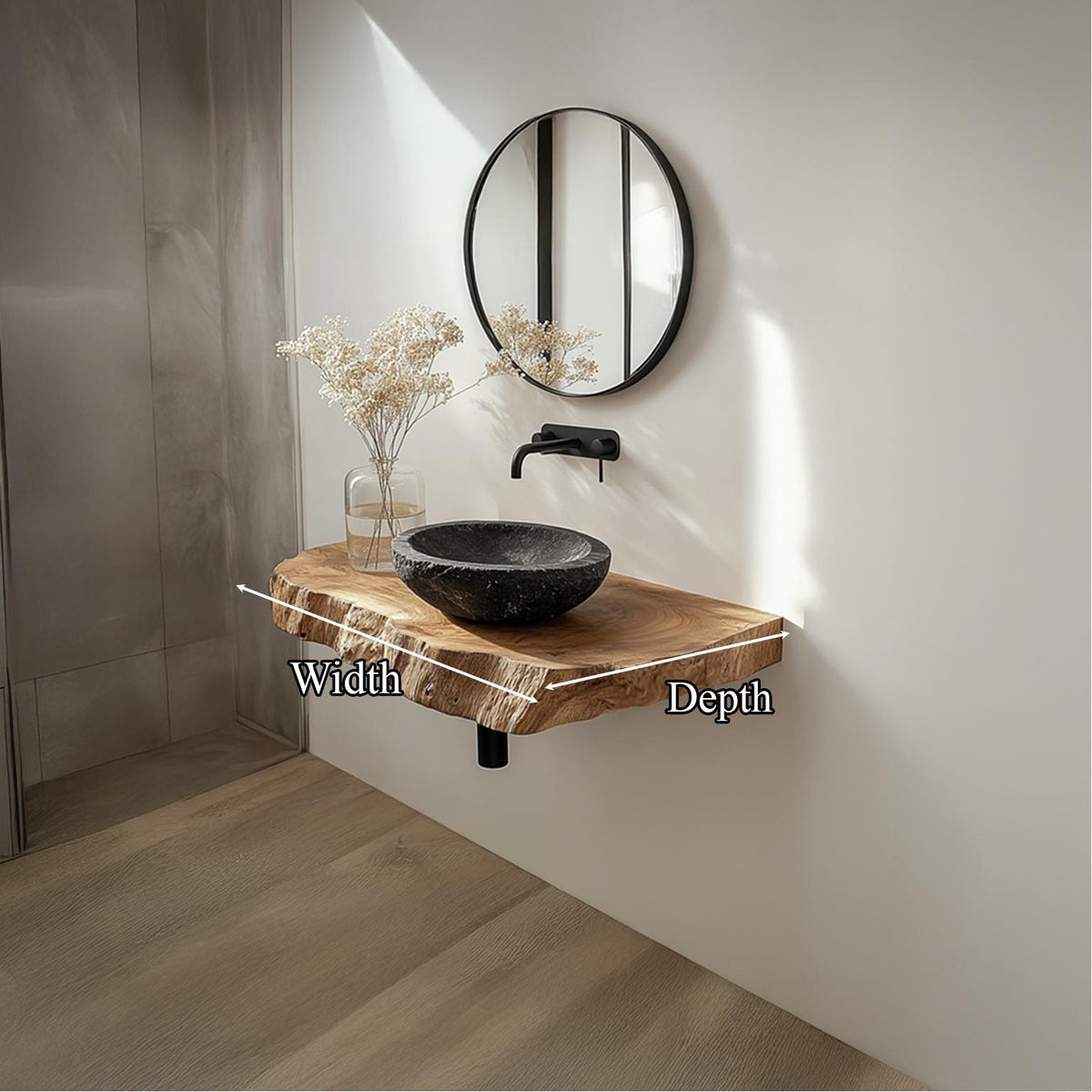 Mid-Century Floating Shelf Vanity, Solid Wood Bathroom Single Sink Countertop, Washroom Console Support Shelf