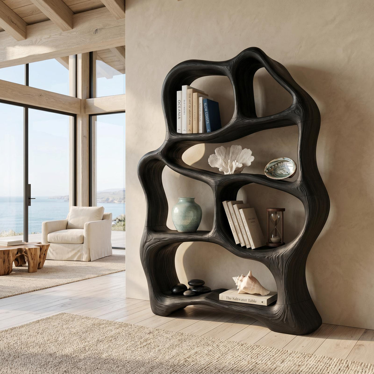 Organic Flow Bookcase For Cozy Reading Corner