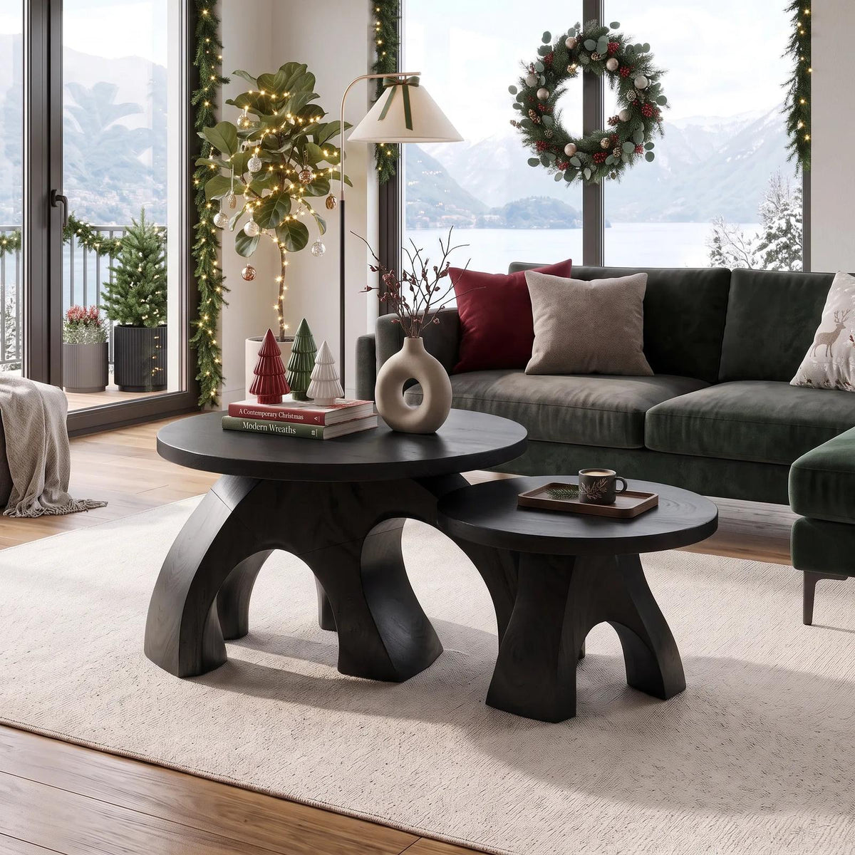 Handcrafted Xmas Round Coffee Table Luxury Apartment