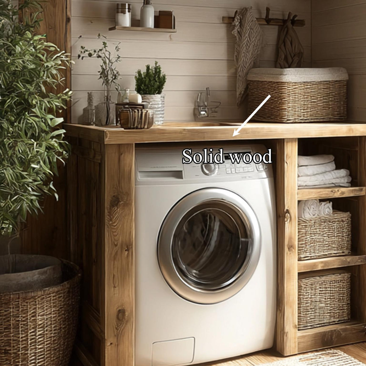 Laundry Nook Shelf Solid Wood Rustic Style Gift