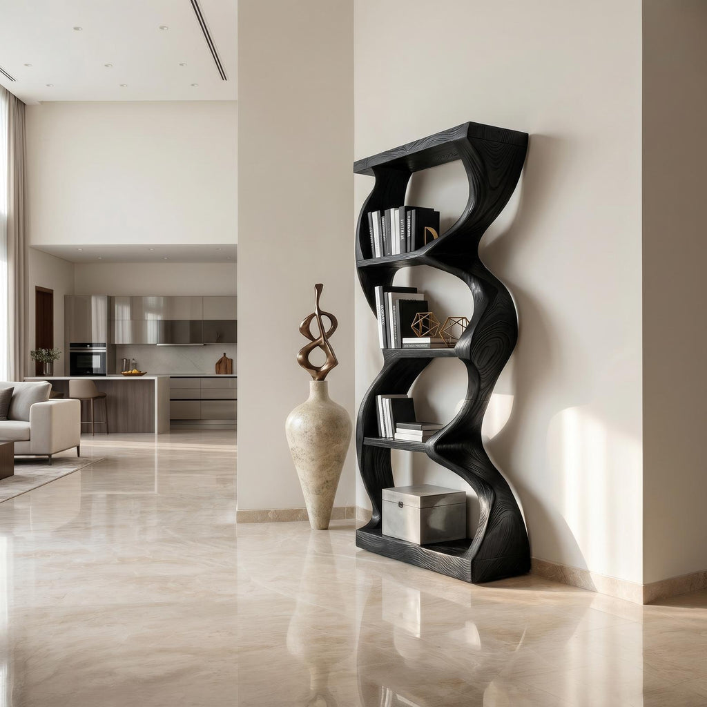 Coastal Inspired Curved Wooden Bookcase With Organic Form SILDTTRBS051