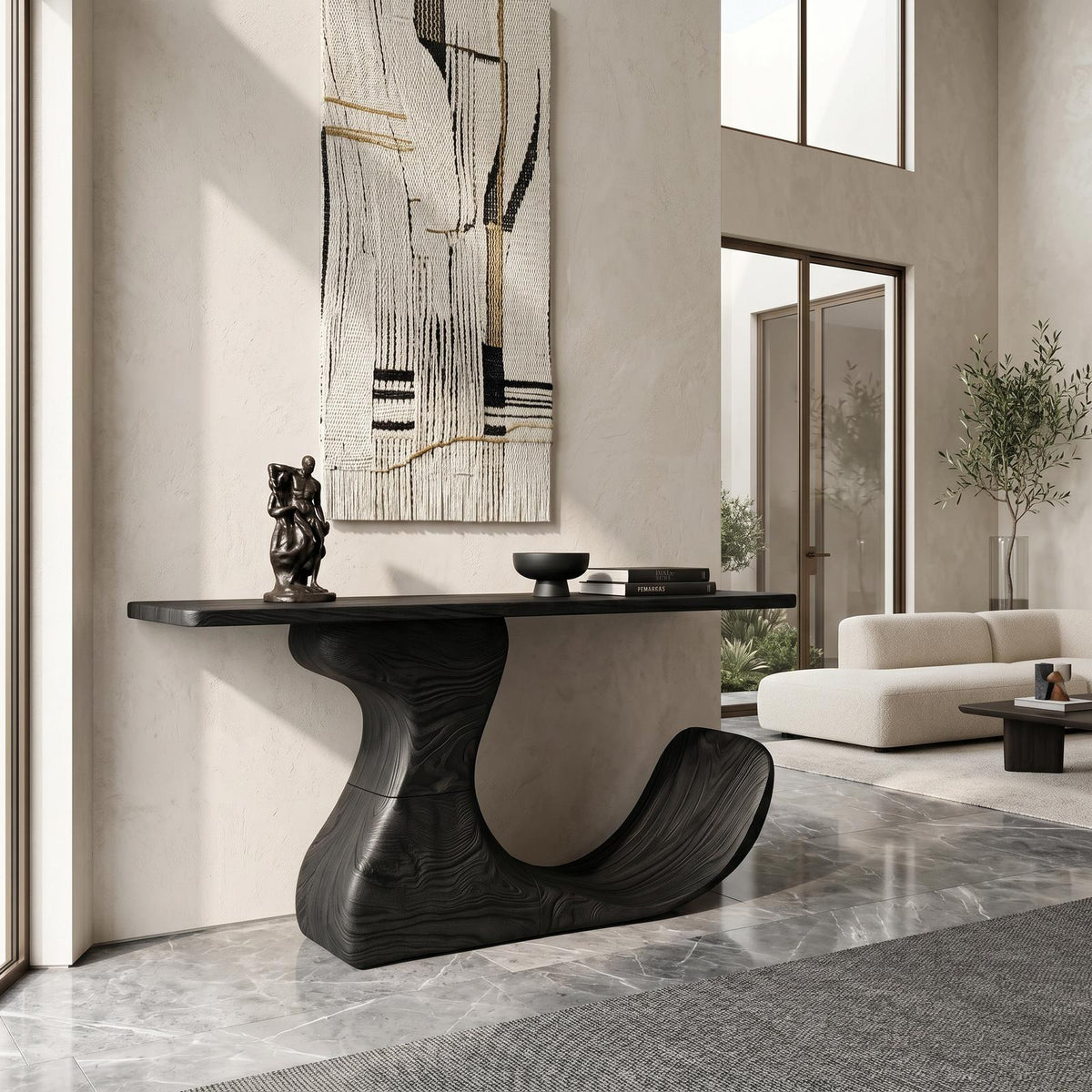 Mid Century Organic Edge Console Table For Grand Foyer Interior
