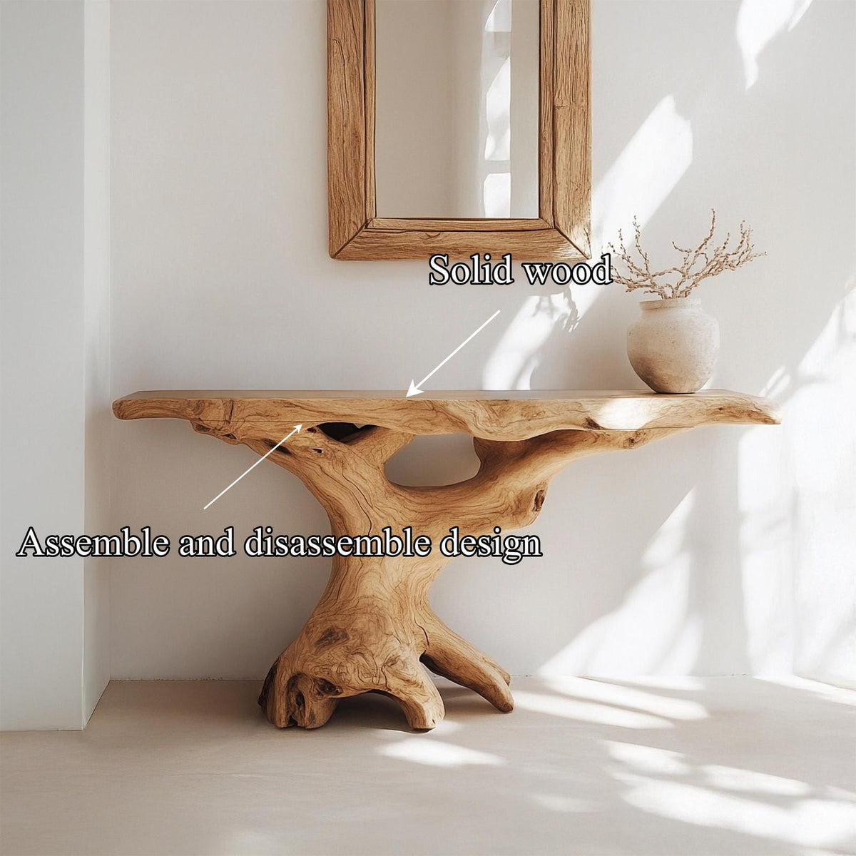 Mid Century Modern Console Table, Natural Solid Wood Entryway Foyer Table, Sleek Behind Sofa Hallway Accent Stand