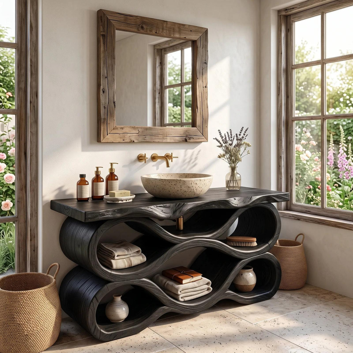 Mediterranean Live Edge Bathroom Vanity Luxury Bathroom