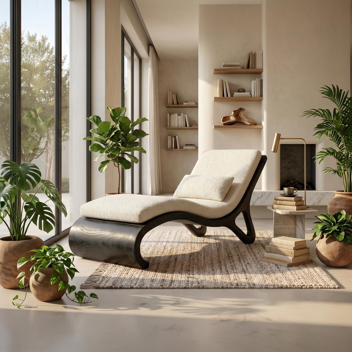 Spry Interior Tropical Luxury Wood Daybed, Organic Modern Lounge Sofa for Bedroom & Villa Living Room, SILDTTRDB004