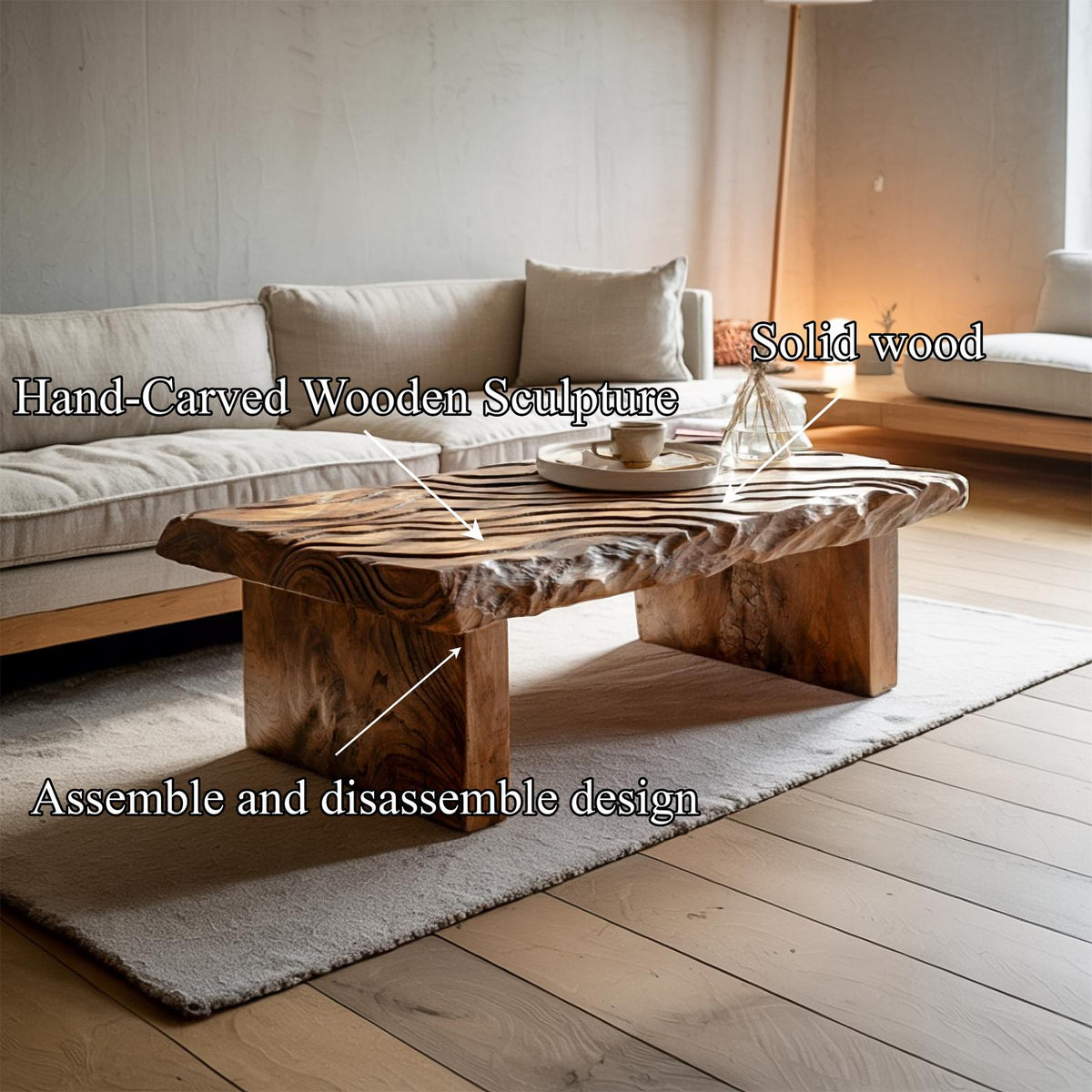 Rustic Live Edge Coffee Table, Handcrafted Solid Wood Slab Center Table for Modern Farmhouse Living Room Decor