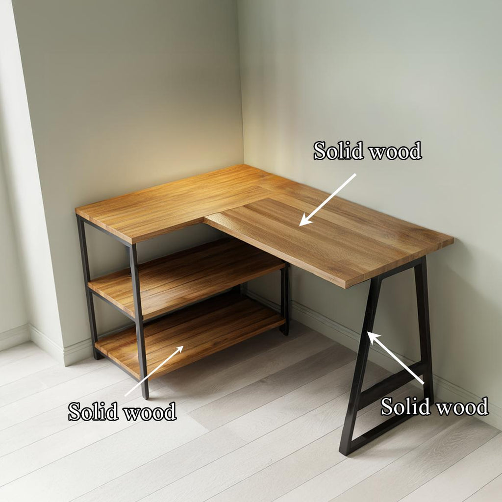 Modern Organic Line Corner Office Desk, L-Shaped Solid Wood Computer Writing Table for Bedroom & Study Workroom