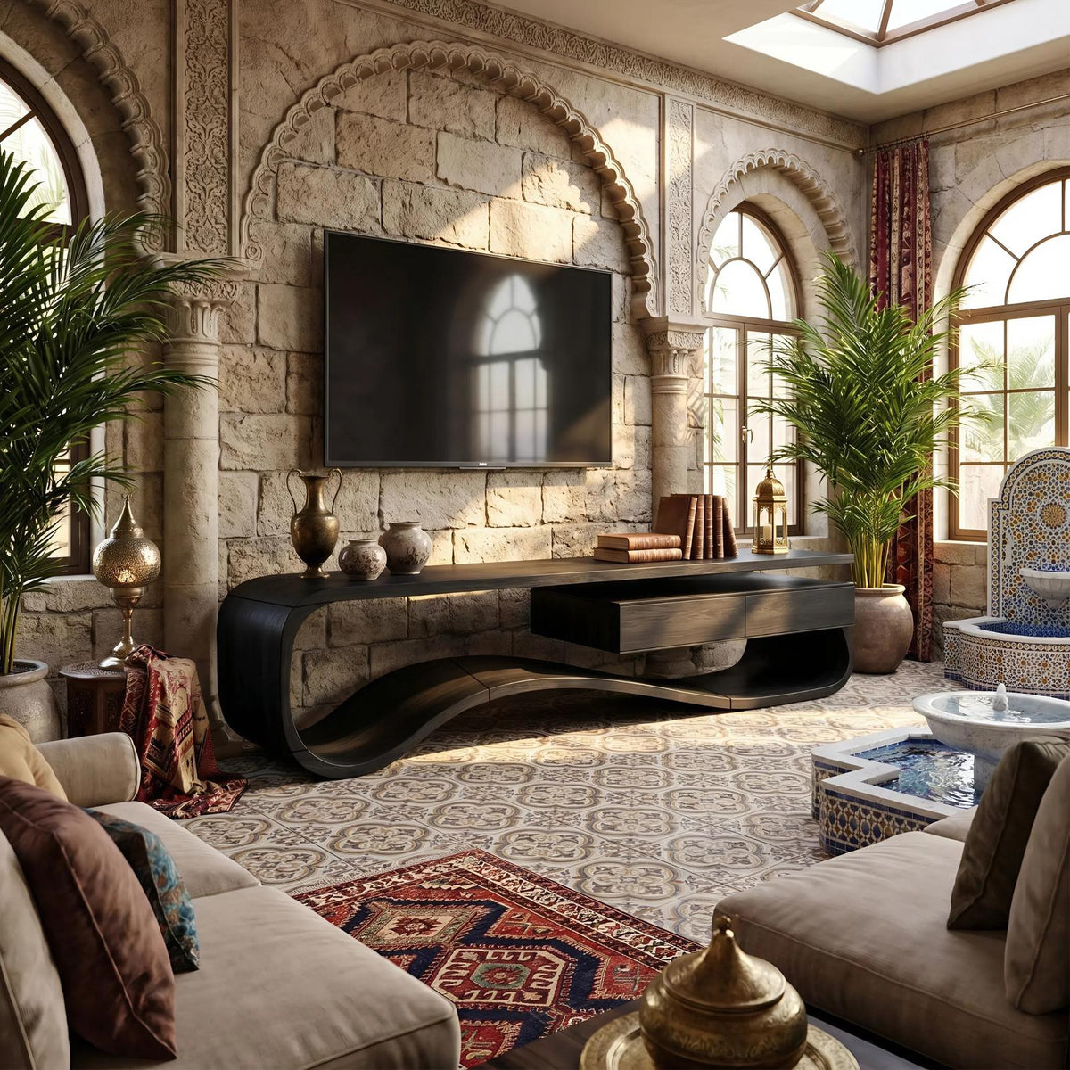 Contemporary Organic Wood TV Stand, Modern Media Console & Entertainment Center Cabinet for Lounge