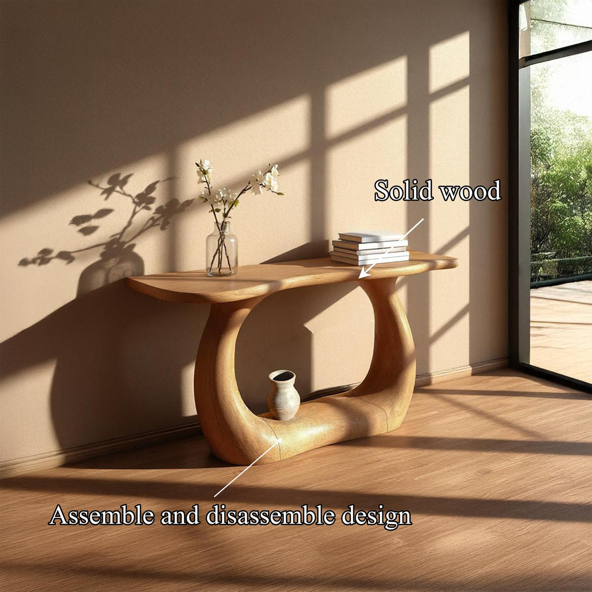Rustic Tree Inspired Wood Console Table, Hallway & Entryway Accent Table, Solid Wood Sofa Table, Model