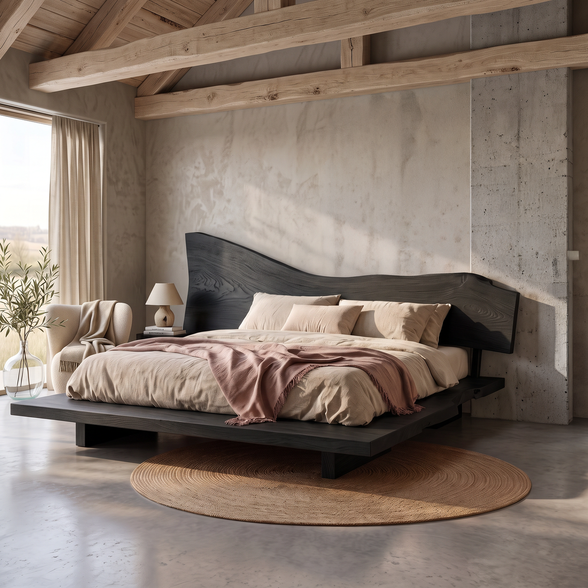 Sculptural Live Edge Bed Frame And Headboard For Master Bedroom SITHTTWO016