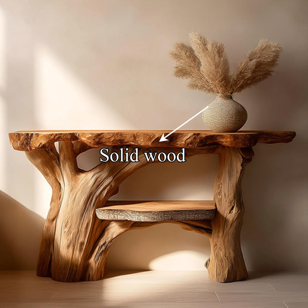 Rustic Sculptural Solid Wood Console Table, Living Room Accent Sofa Table, Handcrafted, Model