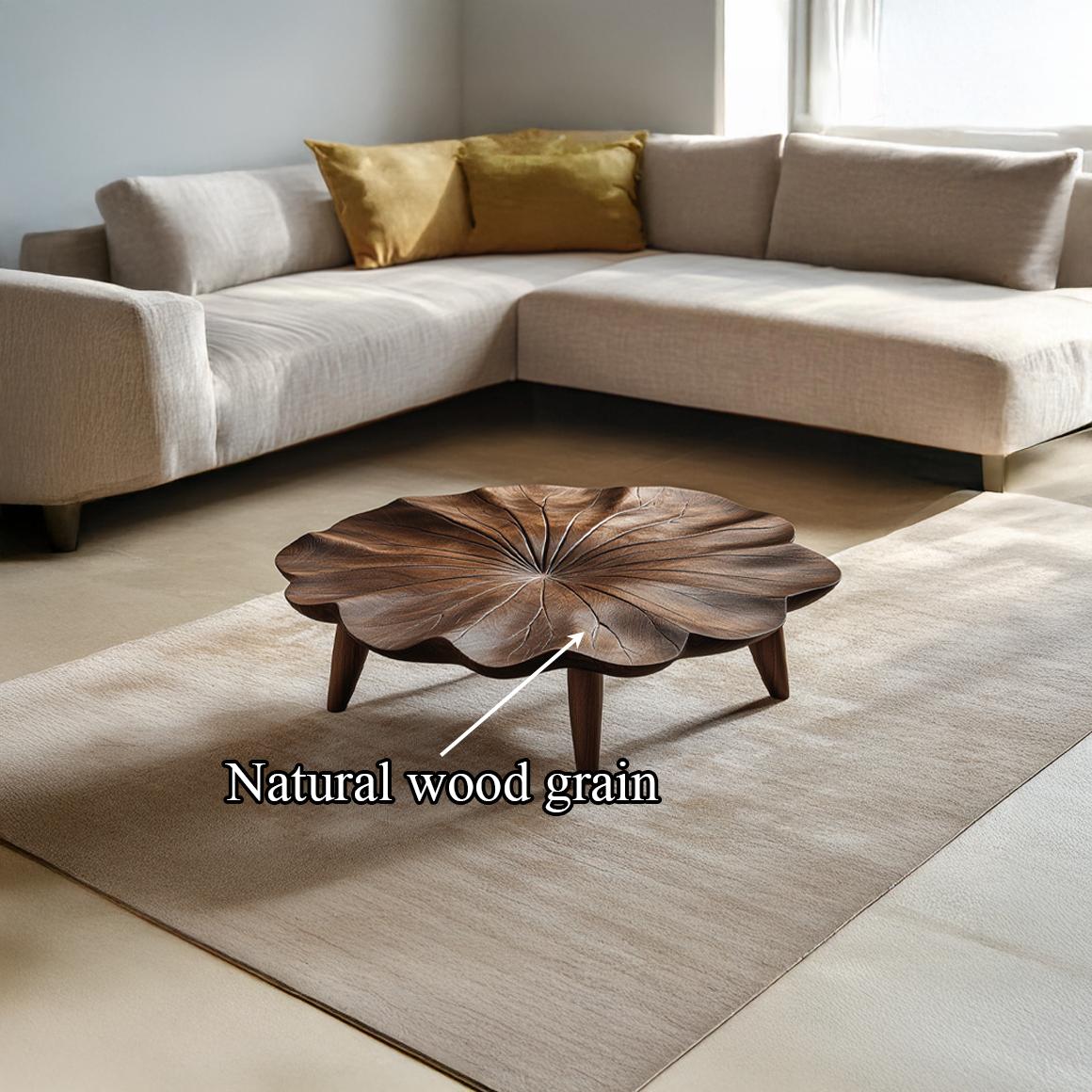 Mid Century Curved Edge Round Coffee Table, Solid Wood Minimalist Circular Centerpiece for Living Room, Family Room