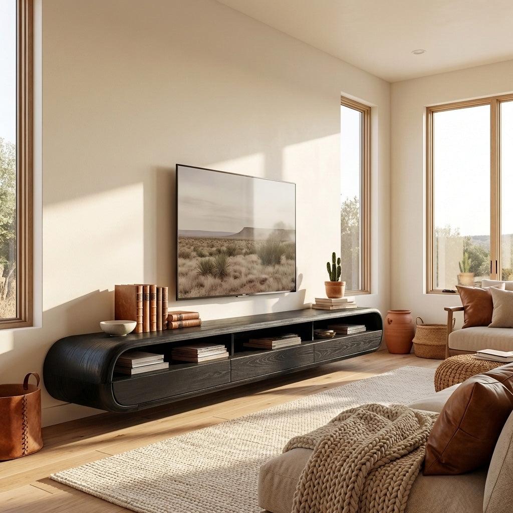 Modern Natural Wood Wall Mounted TV Cabinet For Living Room